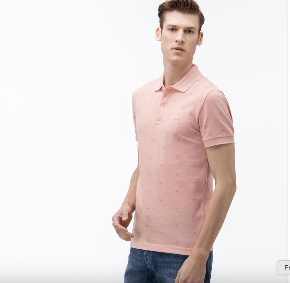 Lacoste Men's Slim Fit Micro Print Caviar Piqué Polo Pink PH5061 XF6 Small- RARE